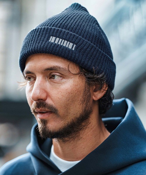 mko12336-Barcode Embroidery Knit Cap ビーニー ニットキャップ