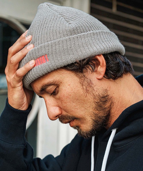 mko12336-Barcode Embroidery Knit Cap ビーニー ニットキャップ