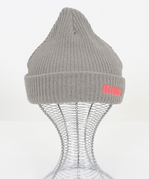mko12336-Barcode Embroidery Knit Cap ビーニー ニットキャップ