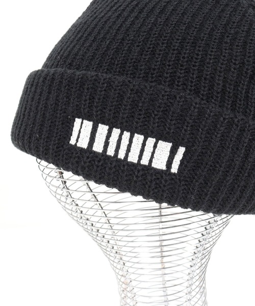 mko12336-Barcode Embroidery Knit Cap ビーニー ニットキャップ