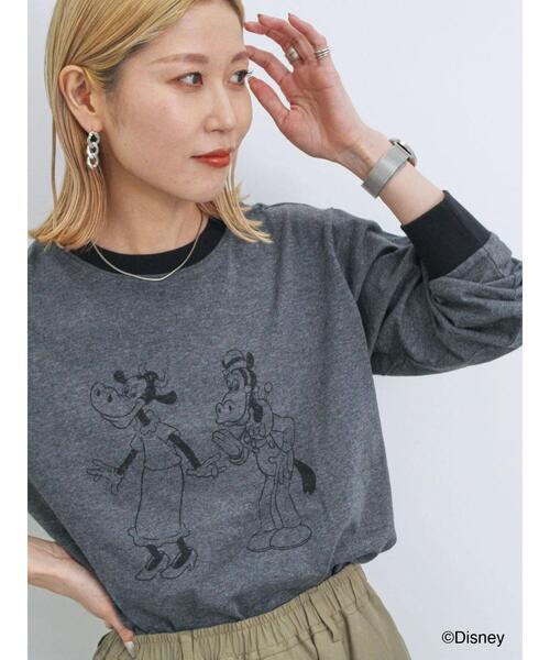 Samansa Mos2 blue(サマンサモスモスブルー)の「【Disney】ミッキー&フレンズ/アソートリンガーロンT(Tシャツ/カットソー・レディース・オフホワイト/チャコールグレー/トップグレー・F)」の2枚目の写真