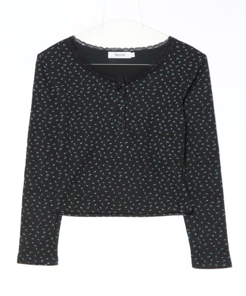 Mayree（メイリー）の「【Mayree】小花柄 レース ヘンリーネック カットソー（Tシャツ/カットソー・レディース・ブラック/アイボリー・LARGE/MEDIUM/SMALL）」の8枚目の写真