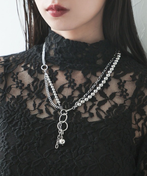 HARE(ハレ)の「ボールミックスラリエットネックレス(HARE)(ネックレス・レディース・シルバー/ホワイト/ブラック・FREE)」の3枚目の写真
