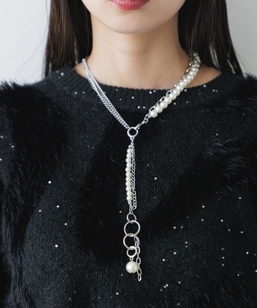 HARE(ハレ)の「ボールミックスラリエットネックレス(HARE)(ネックレス・レディース・シルバー/ホワイト/ブラック・FREE)」の7枚目の写真