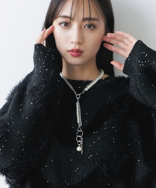 HARE(ハレ)の「ボールミックスラリエットネックレス(HARE)(ネックレス・レディース・シルバー/ホワイト/ブラック・FREE)」の4枚目の写真