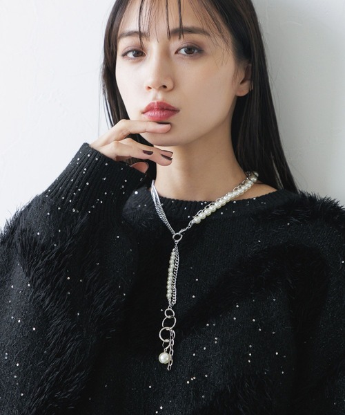 HARE(ハレ)の「ボールミックスラリエットネックレス(HARE)(ネックレス・レディース・シルバー/ホワイト/ブラック・FREE)」の5枚目の写真