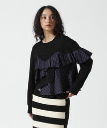 AULA | AULA/アウラ/別注ストライプフリル切替トップス(Tシャツ/カットソー)