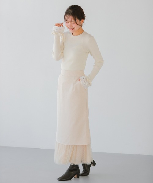 Fit more(フィットモア)の「ドットチュールレイヤードタイトスカート(スカート・レディース・ブラック/アイボリー・S/PS/M)」の9枚目の写真