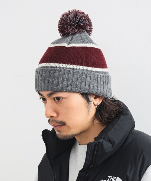 B:MING by BEAMS（ビーミングバイビームス）の「ライン ボンボン ワッチ キャップ（ニットキャップ/ビーニー・メンズ・ネイビー/グレー・ONE SIZE）」の3枚目の写真