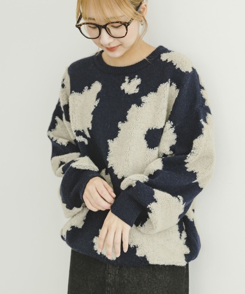 ITEMS URBANRESEARCH（アイテムズ アーバンリサーチ）の「フラワージャガードニット（ニット/セーター・レディース・グレー/ネイビー・FREE）」の8枚目の写真