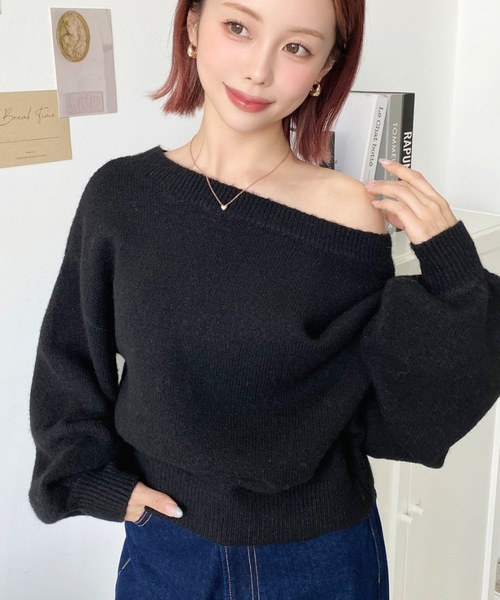 美品✨セオリー 24SS ショート丈 ニットブルゾン 丸みシルエット 紺 S セール】MIXヤーンショートニットプルオーバー（ニット/セーター