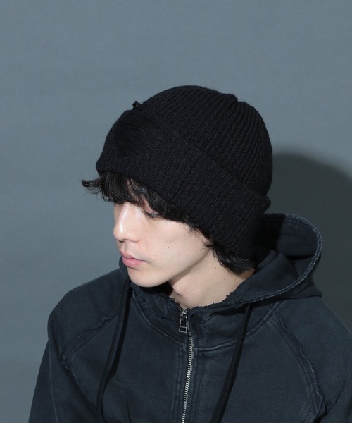 HARE(ハレ)の「ダメージニットCAP(HARE)(ニットキャップ/ビーニー・メンズ・ブラック/グレー・FREE)」の1枚目の写真