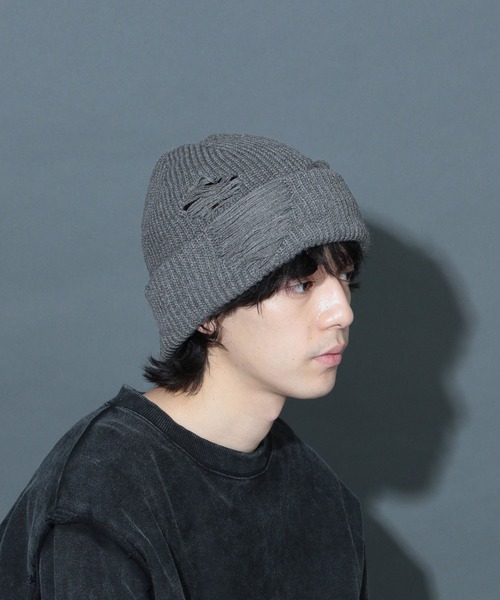 HARE(ハレ)の「ダメージニットCAP(HARE)(ニットキャップ/ビーニー・メンズ・ブラック/グレー・FREE)」の8枚目の写真