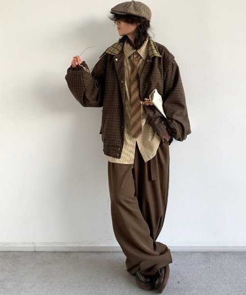 FreeZone（フリーゾーン）の「レトロ格子縞の切替ジャケット（ブルゾン・メンズ・ブラウン・F）」の7枚目の写真