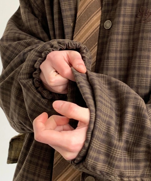 FreeZone（フリーゾーン）の「レトロ格子縞の切替ジャケット（ブルゾン・メンズ・ブラウン・F）」の5枚目の写真