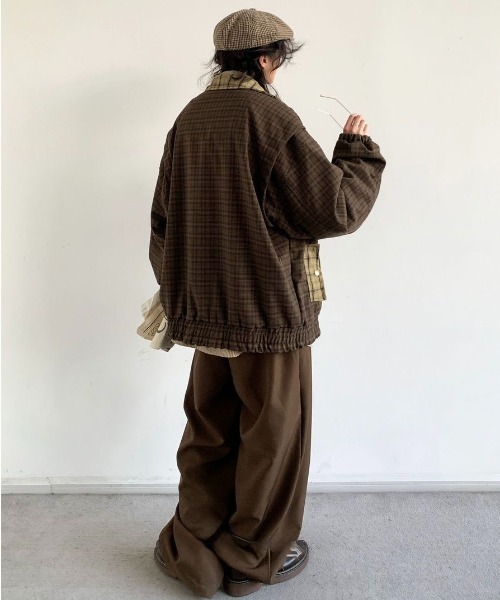 FreeZone（フリーゾーン）の「レトロ格子縞の切替ジャケット（ブルゾン・メンズ・ブラウン・F）」の8枚目の写真