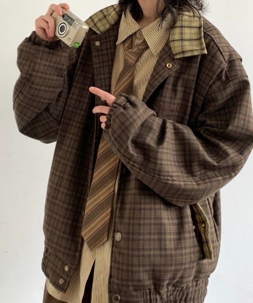 セール】レトロ格子縞の切替ジャケット（ブルゾン）｜FreeZone