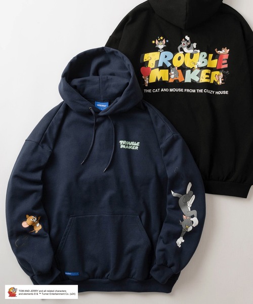 【TOM＆JERRY/トムとジェリー】ワンポイント＆バックプリント カラフルロゴデザイン ビッグシルエット プルパーカー/ 裏起毛（パーカー）｜TOM&JERRY（トムアンドジェリー）
