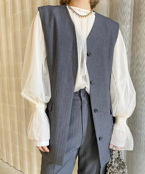 Ameri（アメリ）の「OTONA MUSE LONG VEST WITH PANTS（サロペット/オーバーオール・レディース・ダークグレー/ブラック・MEDIUM/SMALL）」の10枚目の写真
