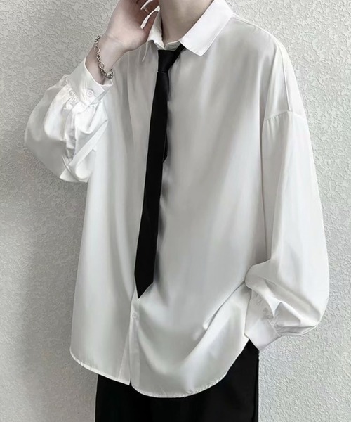 TopIsm(トップイズム)の「【2025】ネクタイ付き 無地オーバーサイズ長袖シャツ(シャツ/ブラウス・メンズ・ホワイト/ブラック・M/L)」の3枚目の写真