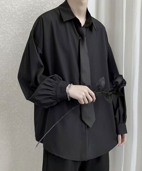TopIsm(トップイズム)の「【2025】ネクタイ付き 無地オーバーサイズ長袖シャツ(シャツ/ブラウス・メンズ・ホワイト/ブラック・M/L)」の7枚目の写真