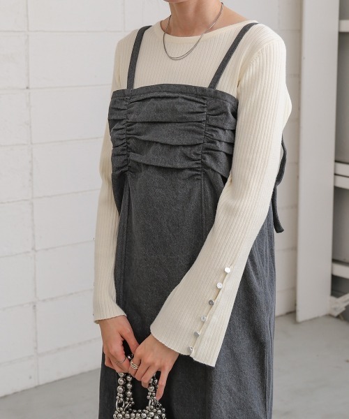 Bab（バブ）の「【S・Mサイズ展開】デニムギャザーキャミワンピース（ワンピース・レディース・ブルー/グレー/インディゴブルー・S/M）」の8枚目の写真