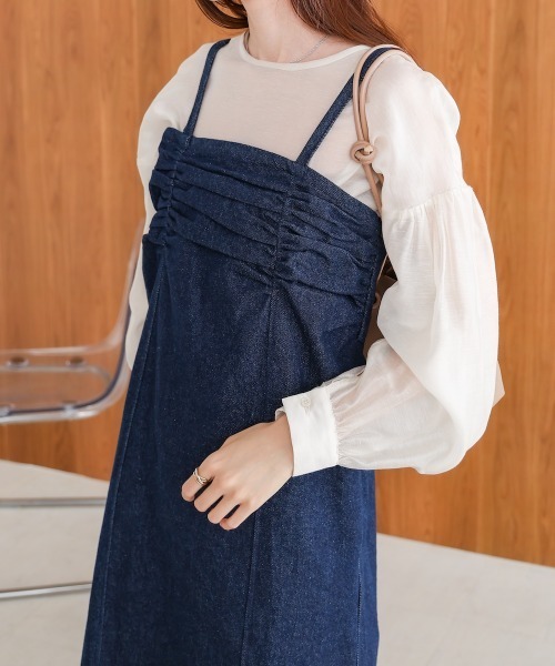 Bab（バブ）の「【S・Mサイズ展開】デニムギャザーキャミワンピース（ワンピース・レディース・ブルー/グレー/インディゴブルー・S/M）」の17枚目の写真