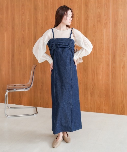 Bab（バブ）の「【S・Mサイズ展開】デニムギャザーキャミワンピース（ワンピース・レディース・ブルー/グレー/インディゴブルー・S/M）」の18枚目の写真
