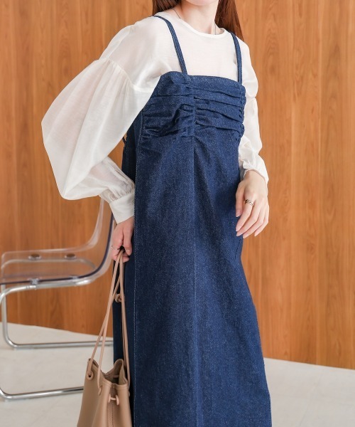 Bab（バブ）の「【S・Mサイズ展開】デニムギャザーキャミワンピース（ワンピース・レディース・ブルー/グレー/インディゴブルー・S/M）」の19枚目の写真