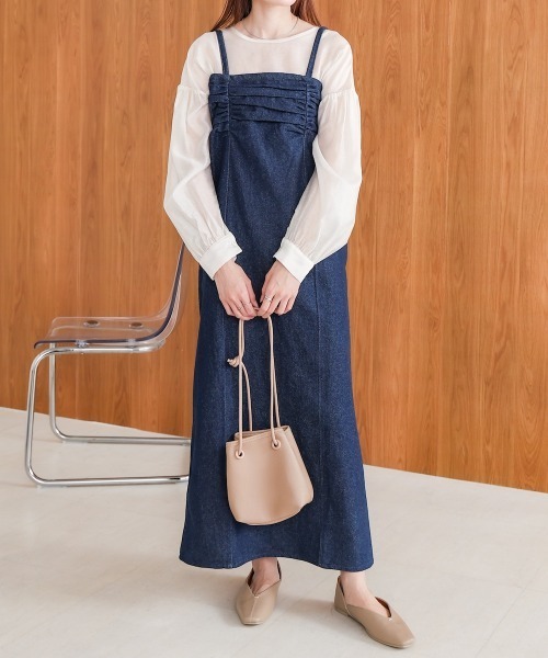 Bab（バブ）の「【S・Mサイズ展開】デニムギャザーキャミワンピース（ワンピース・レディース・ブルー/グレー/インディゴブルー・S/M）」の20枚目の写真