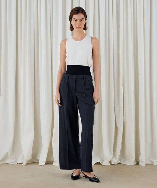 DES PRES（デ・プレ）の「ハイツイストギャバジン ウエストバンド付きパンツ（スラックス・レディース・ライトベージュ/ブラック系その他/チャコールグレー・34/36）」の5枚目の写真