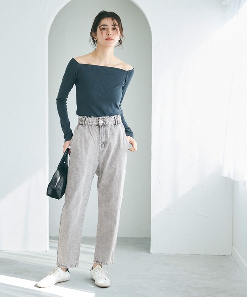 coca（coca）（コカ）の「【WEB限定セール】ハイウエストゴムデニムパンツ（デニムパンツ・レディース・ライトブルー/グレー・M/S/L）」の3枚目の写真