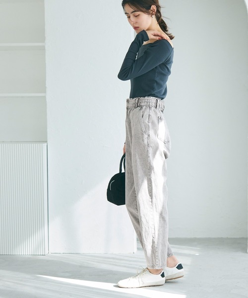 coca（coca）（コカ）の「【WEB限定セール】ハイウエストゴムデニムパンツ（デニムパンツ・レディース・ライトブルー/グレー・M/S/L）」の4枚目の写真