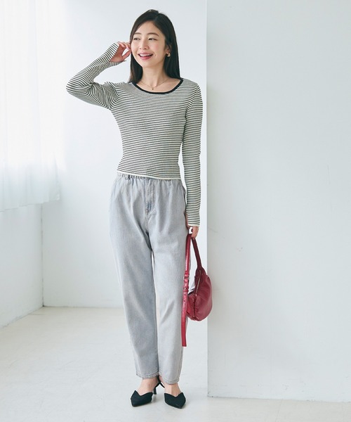 coca（coca）（コカ）の「【WEB限定セール】ハイウエストゴムデニムパンツ（デニムパンツ・レディース・ライトブルー/グレー・M/S/L）」の9枚目の写真