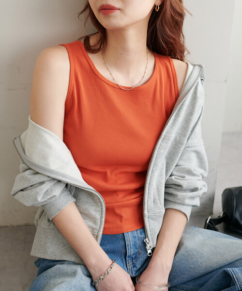 DISCOAT(ディスコート)の「リブタンク《WEB限定カラーあり》(タンクトップ・レディース・ブラック/オフホワイト/チャコールグレー/ブラウン/レッド/モカ/オレンジ/グリーン系その他2・FREE)」の1枚目の写真