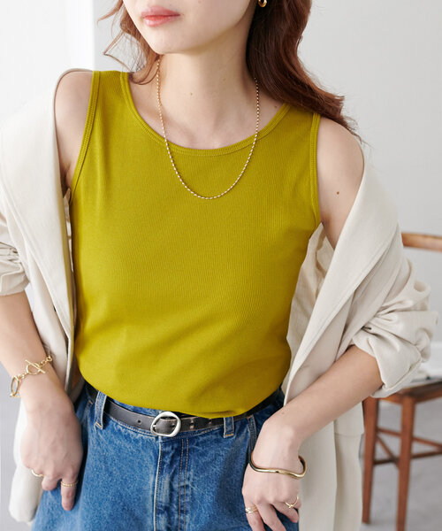 DISCOAT(ディスコート)の「リブタンク《WEB限定カラーあり》(タンクトップ・レディース・ブラック/オフホワイト/チャコールグレー/ブラウン/レッド/モカ/オレンジ/グリーン系その他2・FREE)」の7枚目の写真