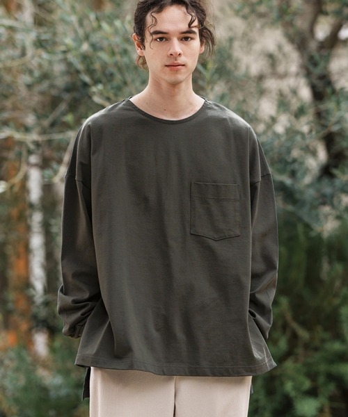 CAMBIO（カンビオ）の「mlt5089-サイドスリットAラインロンT（Tシャツ/カットソー・メンズ・オフホワイト/ブラック系その他/スミクロ・M/L）」の5枚目の写真
