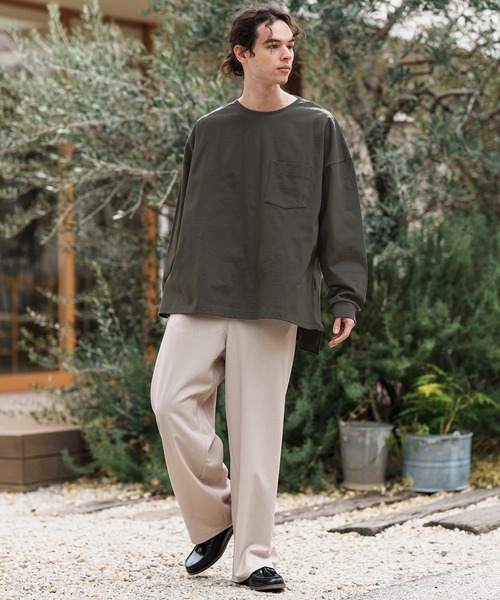 CAMBIO（カンビオ）の「mlt5089-サイドスリットAラインロンT（Tシャツ/カットソー・メンズ・オフホワイト/ブラック系その他/スミクロ・M/L）」の10枚目の写真