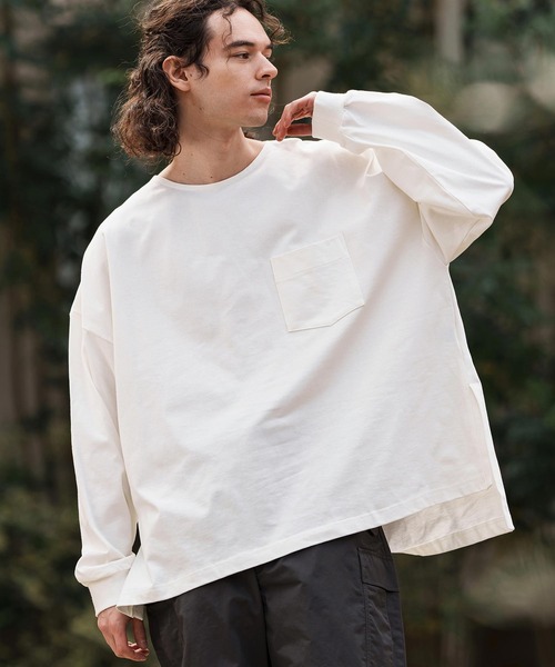 CAMBIO（カンビオ）の「mlt5089-サイドスリットAラインロンT（Tシャツ/カットソー・メンズ・オフホワイト/ブラック系その他/スミクロ・M/L）」の11枚目の写真
