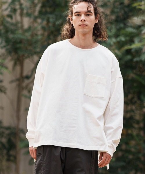 CAMBIO（カンビオ）の「mlt5089-サイドスリットAラインロンT（Tシャツ/カットソー・メンズ・オフホワイト/ブラック系その他/スミクロ・M/L）」の12枚目の写真