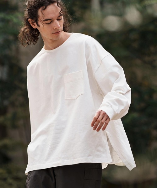 CAMBIO（カンビオ）の「mlt5089-サイドスリットAラインロンT（Tシャツ/カットソー・メンズ・オフホワイト/ブラック系その他/スミクロ・M/L）」の13枚目の写真
