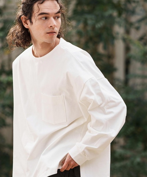 CAMBIO（カンビオ）の「mlt5089-サイドスリットAラインロンT（Tシャツ/カットソー・メンズ・オフホワイト/ブラック系その他/スミクロ・M/L）」の14枚目の写真