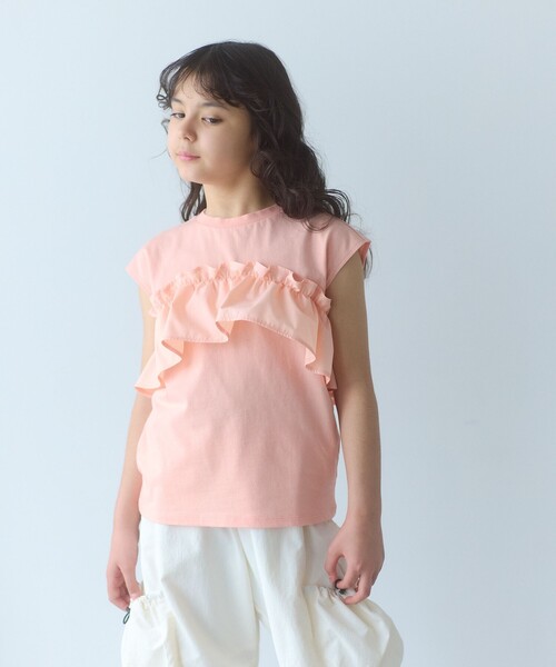 green label relaxing（グリーンレーベルリラクシング）の「【スタメンシリーズ】HCフリル Tシャツ / キッズ 100cm-160cm（Tシャツ/カットソー・キッズ・ブラック/オフホワイト/パープル/シャーベット・130cm/120cm/100cm/110cm/160cm/150cm/140cm）」の4枚目の写真