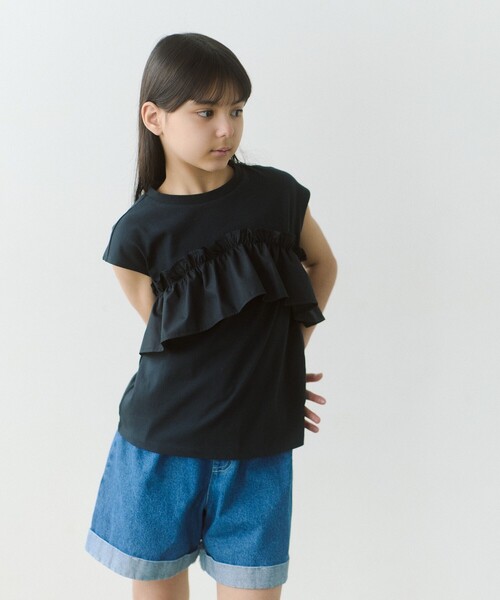 green label relaxing（グリーンレーベルリラクシング）の「【スタメンシリーズ】HCフリル Tシャツ / キッズ 100cm-160cm（Tシャツ/カットソー・キッズ・ブラック/オフホワイト/パープル/シャーベット・130cm/120cm/100cm/110cm/160cm/150cm/140cm）」の3枚目の写真