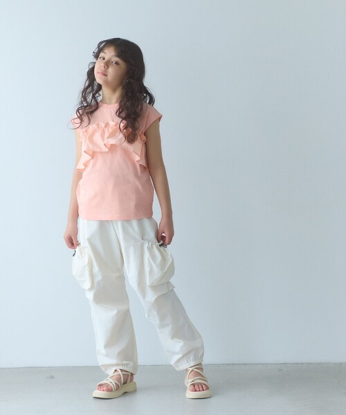 green label relaxing（グリーンレーベルリラクシング）の「【スタメンシリーズ】HCフリル Tシャツ / キッズ 100cm-160cm（Tシャツ/カットソー・キッズ・ブラック/オフホワイト/パープル/シャーベット・130cm/120cm/100cm/110cm/160cm/150cm/140cm）」の5枚目の写真