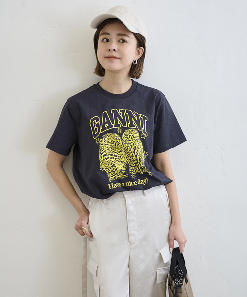 GANNI(ガニー)の「GANNI/ ガニー Basic Jersey Owls Relaxed T-shirt(Tシャツ/カットソー・レディース・ブラック系その他・FREE)」の6枚目の写真