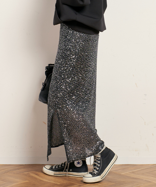 新品／AP STUDIO　Glitter Long スカート　マキシスカート セール】フォックスブレンドラメスカート（スカート）｜AP STUDIO