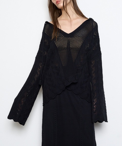 Muel Chic（ミュエルシック）の「Mill mesh knit ミルメッシュニット（カーディガン/ボレロ・レディース・オレンジ/ブラック/グレー系その他/オフホワイト・FREE）」の3枚目の写真