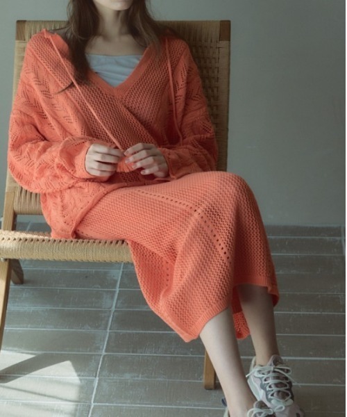 Muel Chic（ミュエルシック）の「Mill mesh knit ミルメッシュニット（カーディガン/ボレロ・レディース・オレンジ/ブラック/グレー系その他/オフホワイト・FREE）」の18枚目の写真