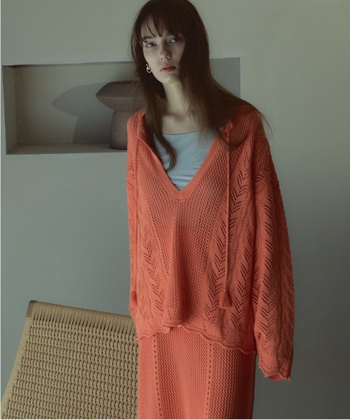 Muel Chic（ミュエルシック）の「Mill mesh knit ミルメッシュニット（カーディガン/ボレロ・レディース・オレンジ/ブラック/グレー系その他/オフホワイト・FREE）」の11枚目の写真